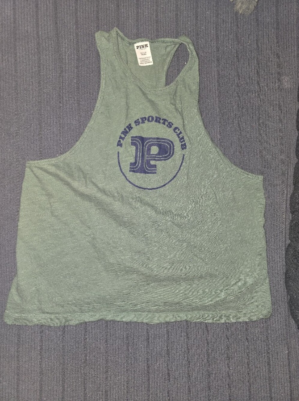 PINK Victoria's Secret Green Racerback Tank with Navy Logo